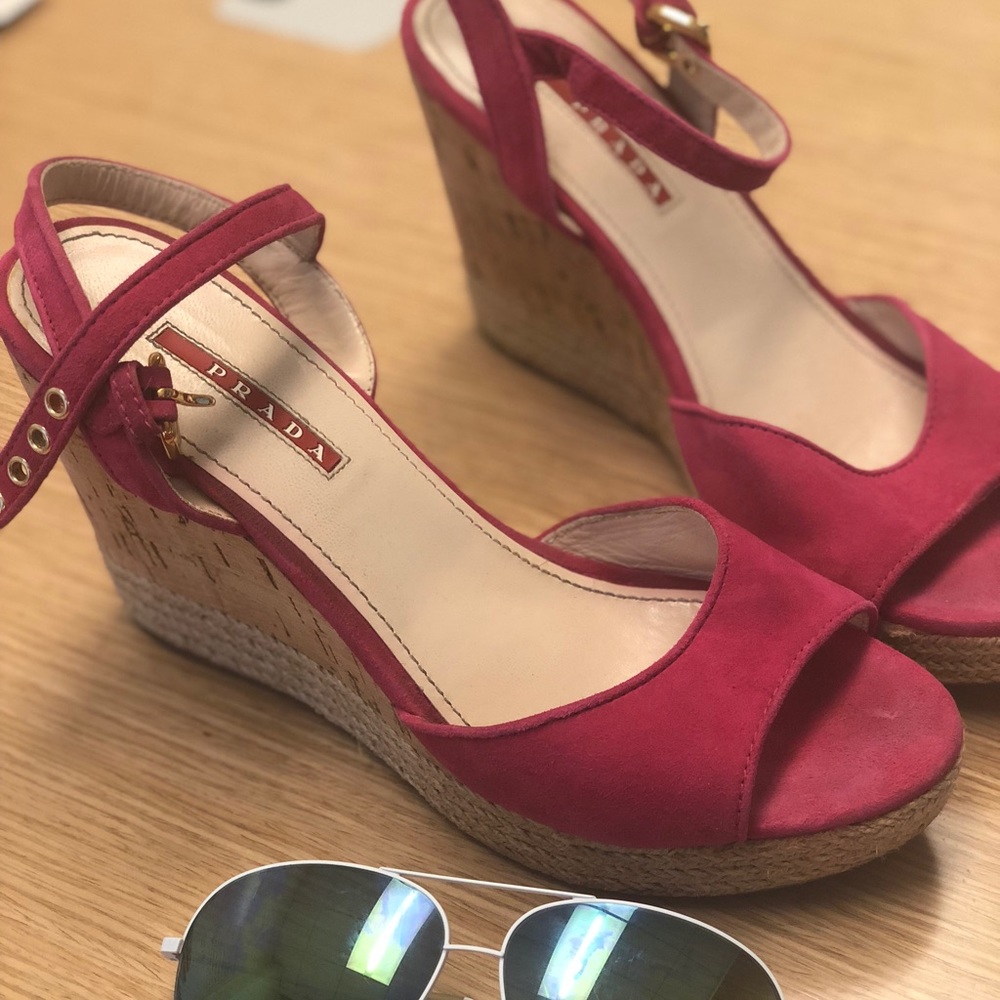 Pink Prada wedge sandals